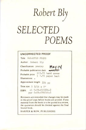 [Book #28643] Selected Poems. Robert BLY