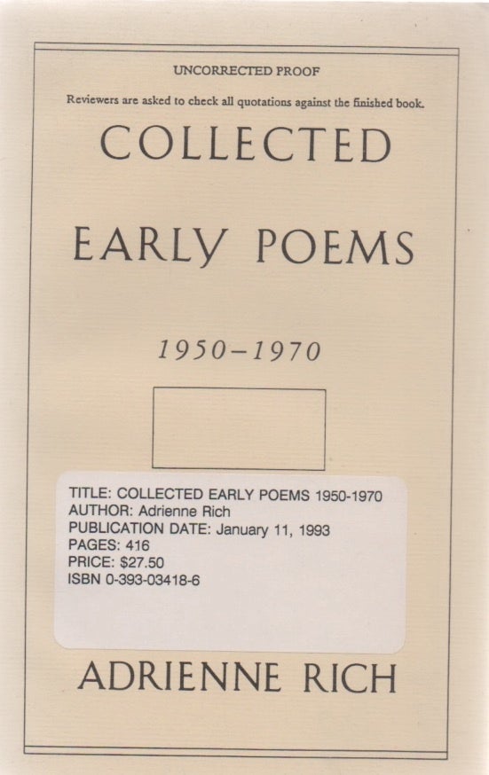 [Book #28735] Collected Early Poems, 1950-1970. Adrienne RICH.