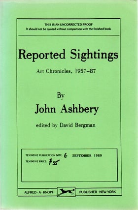 [Book #28777] Reported Sightings. Art Chronicles, 1957-87. John ASHBERY, David Bergman