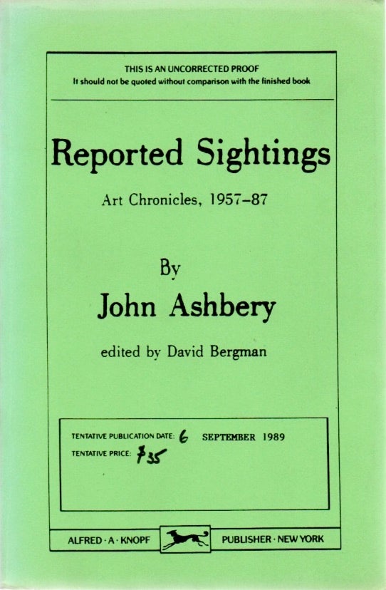 [Book #28777] Reported Sightings. Art Chronicles, 1957-87. John ASHBERY, David Bergman.