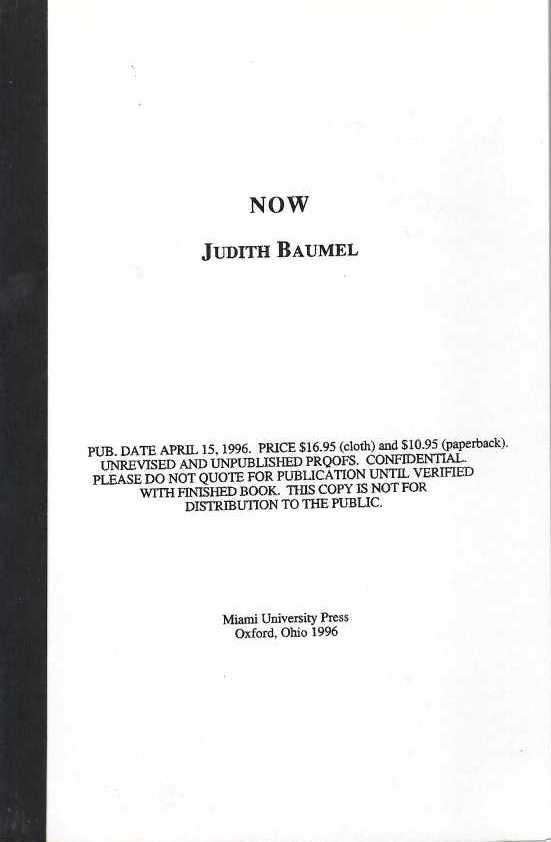 [Book #29046] Now. A Collection of Poems. Judith BAUMEL.