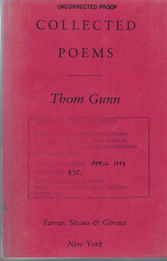 [Book #29160] Collected Poems. Thom GUNN.