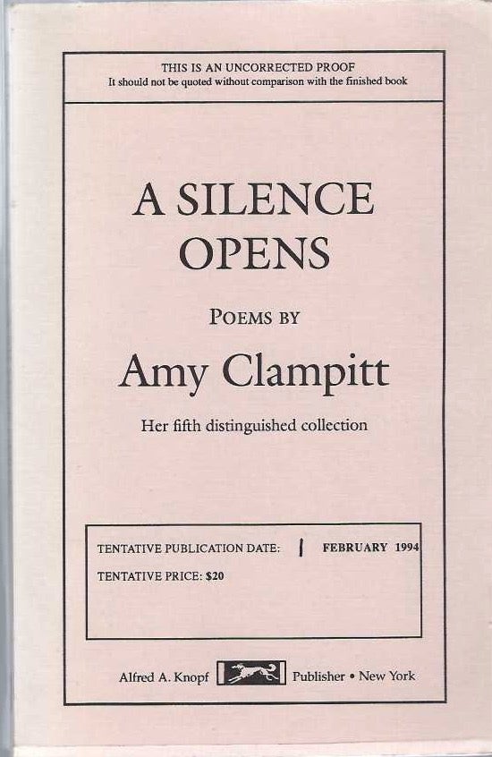 [Book #29168] Silence Opens. Amy CLAMPITT.